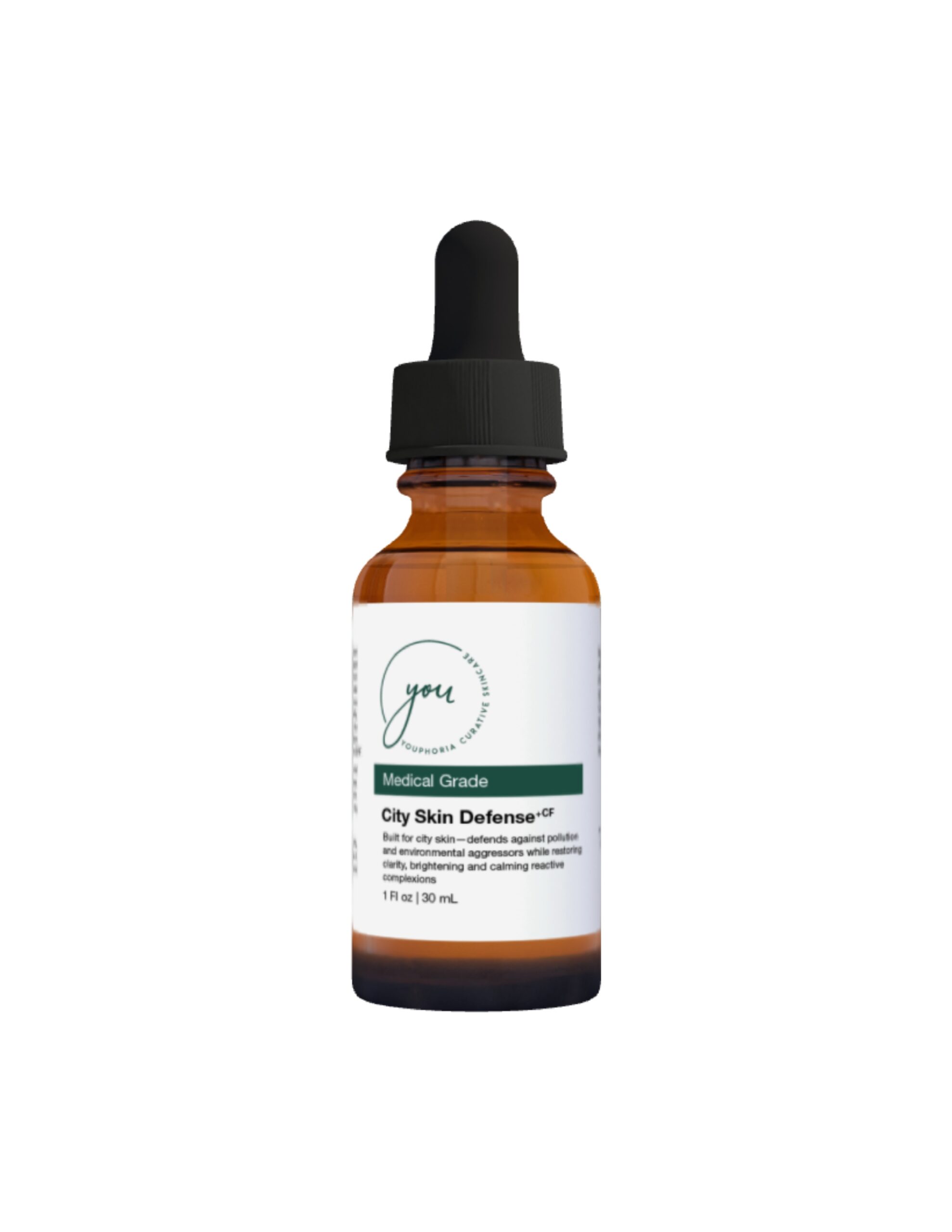 City Skin Defense + CF antioxidant serum bottle for urban environmental skin protection